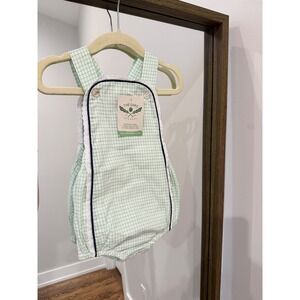 The Oaks Lace Trim Baby Girls Gingham Bubble Romper Light Green Checked 18M